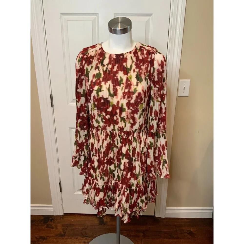 BCBG Max Azria Abstract Floral Accordion Pleated Mini Dress NWT $298, Size 6 - Picture 2 of 7
